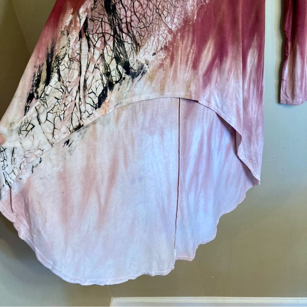 Art of Cloth Tie Dye High Low Long Sleeve Tunic Blouse Maroon Red Size M - Picture 7 of 12
